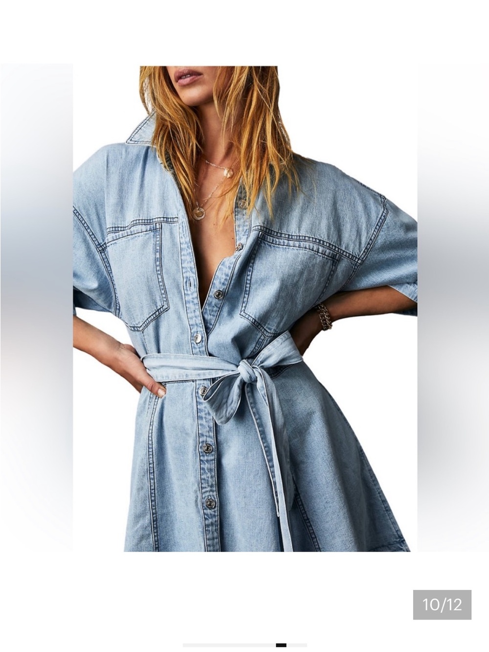 We The Free - Free People Light Blue Denim Tunic Shirt Dress Sz L NWOT - Picture 7 of 9